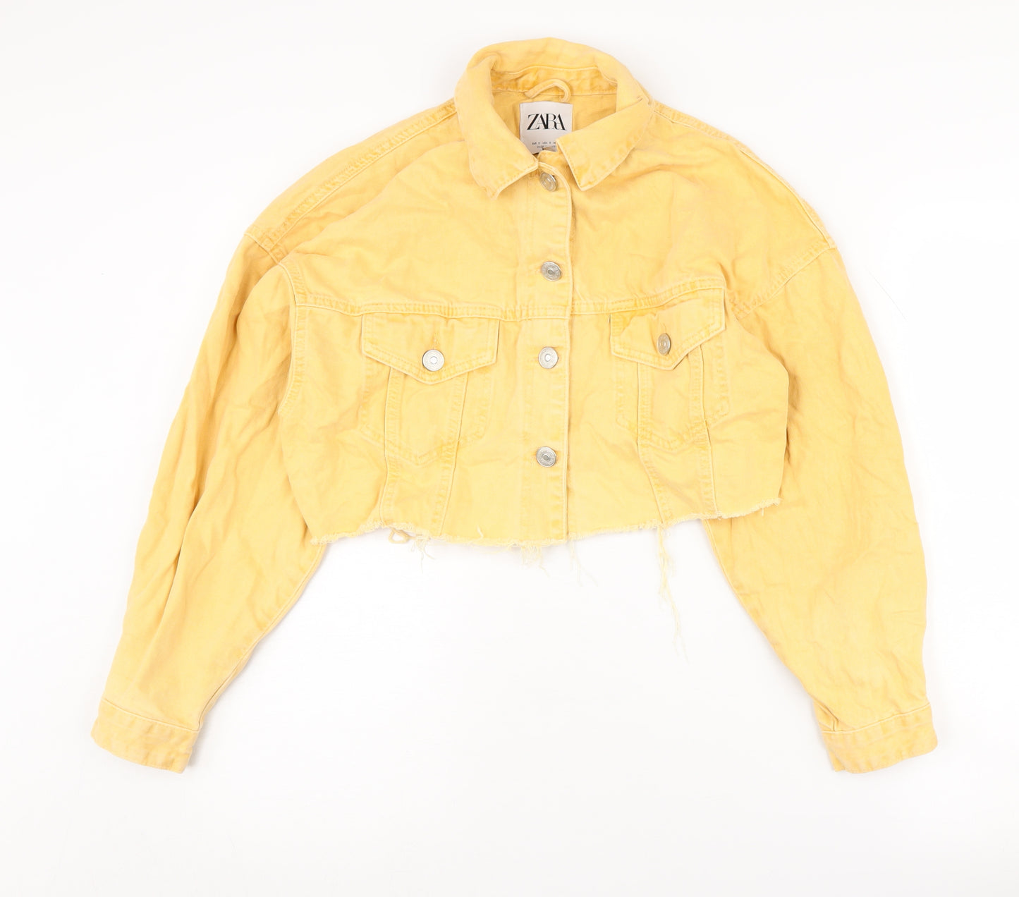 ZARA Women’s Yellow Cropped Denim Jacket Size S