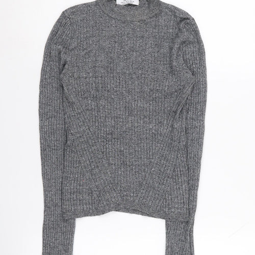 Bershka Women's Grey Mock Neck Long Sleeve Jumper M
