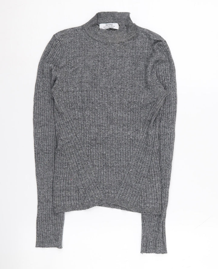 Bershka Women's Grey Mock Neck Long Sleeve Jumper M