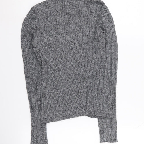 Bershka Women's Grey Mock Neck Long Sleeve Jumper M