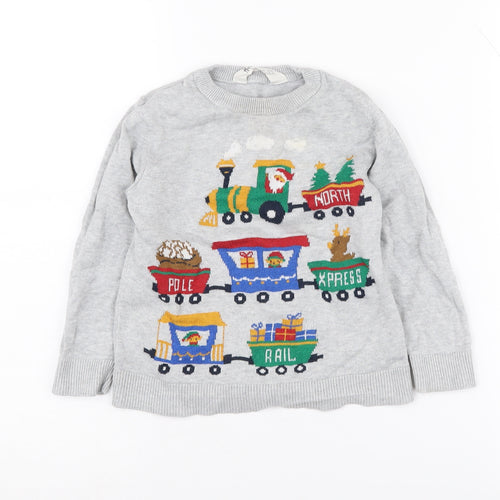 H&M Boys Grey Christmas Train Pullover Jumper 2-4 Years