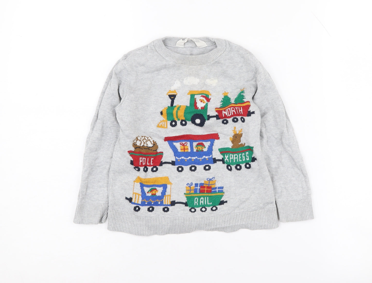 H&M Boys Grey Christmas Train Pullover Jumper 2-4 Years