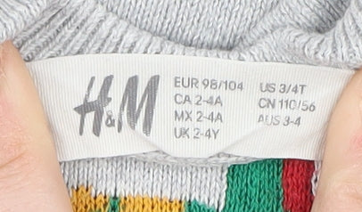 H&M Boys Grey Christmas Train Pullover Jumper 2-4 Years