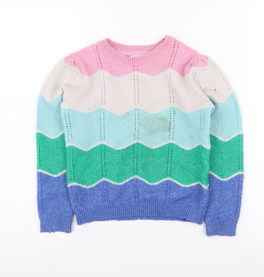Marks and Spencer Girls Multicoloured Chevron Jumper, Size 5-6 Years