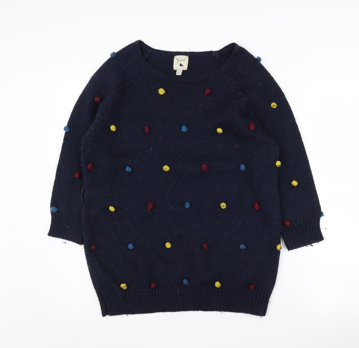 Yumi Women's Blue Polka Dot Knit Pullover Jumper Size 14