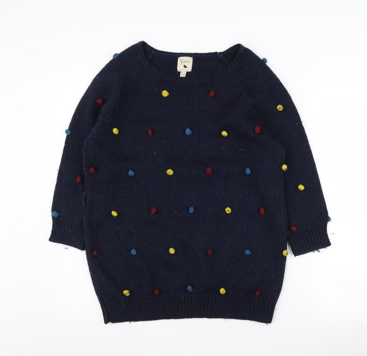 Yumi Women's Blue Polka Dot Knit Pullover Jumper Size 14