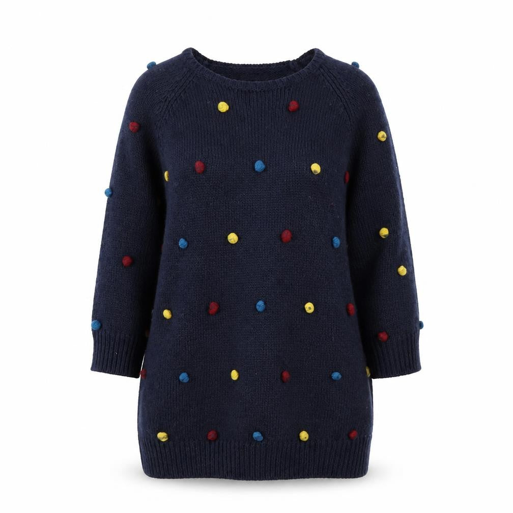 Front view of Yumi Women's Blue Polka Dot Knit jumper, size 14