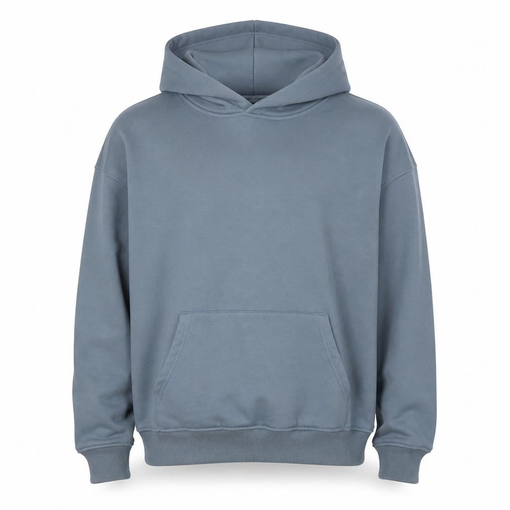 Front view of PRIMULAVERI Men's Blue Pullover Hoodie, size L