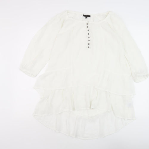 Women's White Tunic Blouse - 3/4 Sleeve, Relaxed Fit