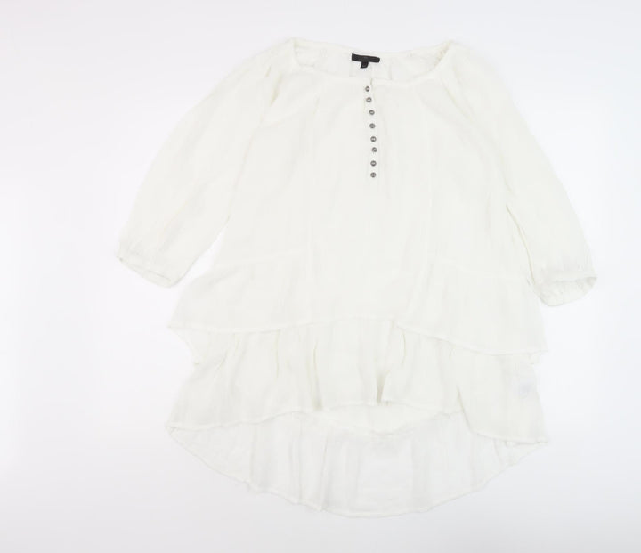 Women's White Tunic Blouse - 3/4 Sleeve, Relaxed Fit