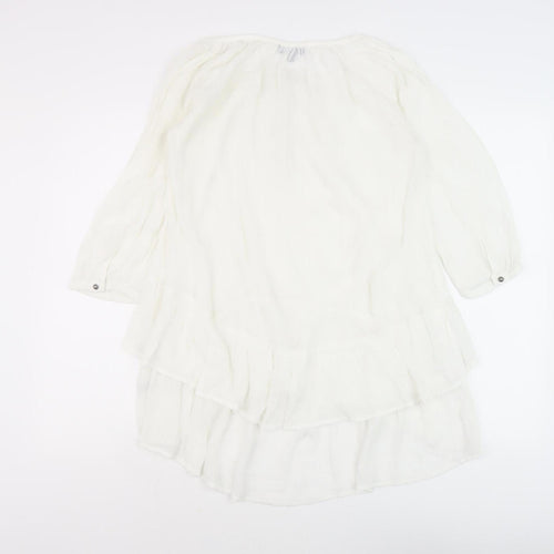 Women's White Tunic Blouse - 3/4 Sleeve, Relaxed Fit