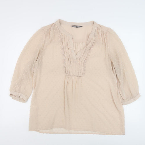 Laura Ashley Beige Blouse Women UK 14 V-Neck 3/4 Sleeve