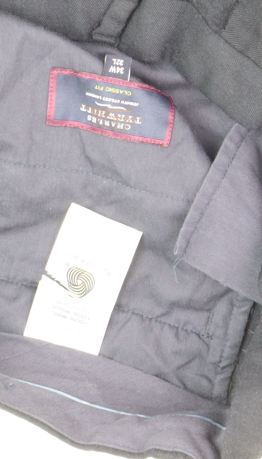 Charles Tyrwhitt Men's Blue Wool Trousers 34W 32L