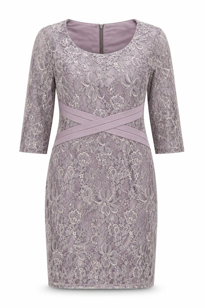 Front view of Mascara Women's Purple Lace Sheath Dress M