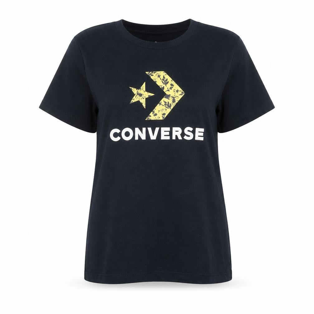 Front view of Converse Black unisex t-shirt, m, casual crew neck