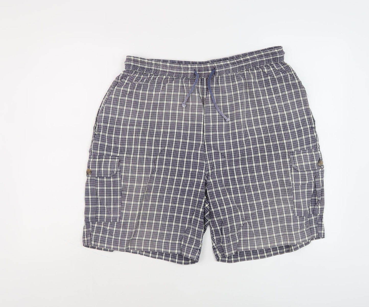 Zantos Men's Blue Check Cargo Shorts XL Drawstring Casual