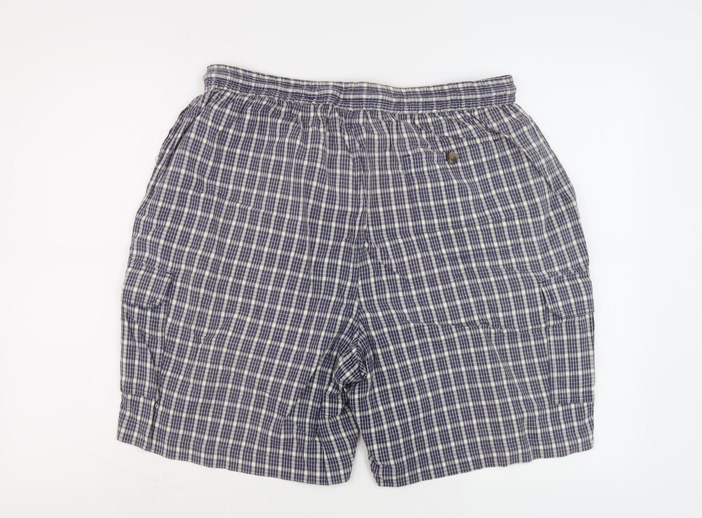 Zantos Men's Blue Check Cargo Shorts XL Drawstring Casual