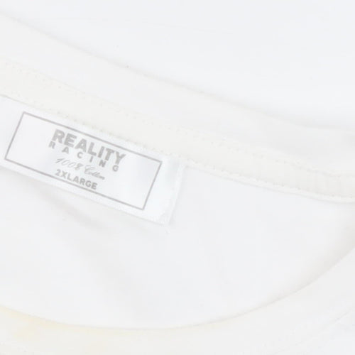 Reality Racing Men's White 2XL Graphic Crew Neck T-Shirt