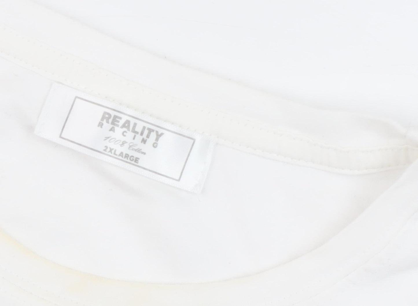 Reality Racing Men's White 2XL Graphic Crew Neck T-Shirt