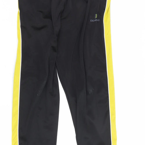 Men's Black Track Pants with Yellow Stripe, Size L