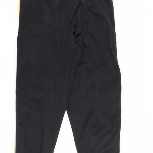 Men's Black Track Pants with Yellow Stripe, Size L