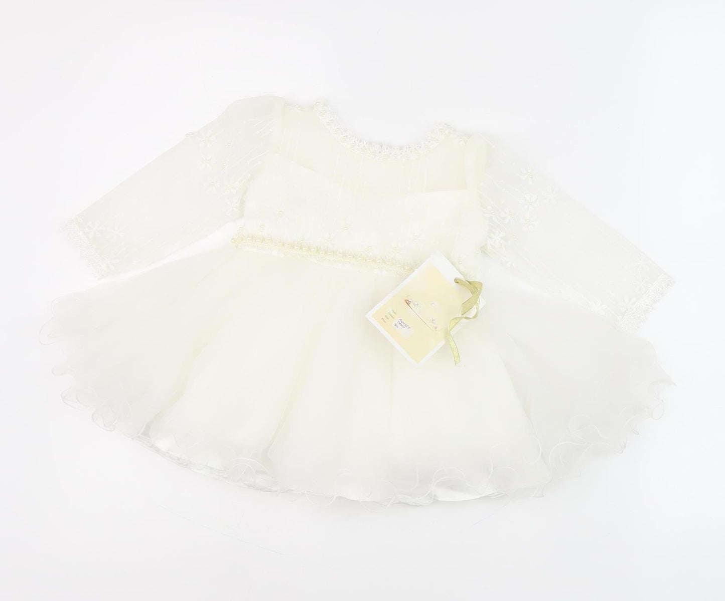 Luxe Girls Ivory Dress 3-6 Months with Floral Embroidery