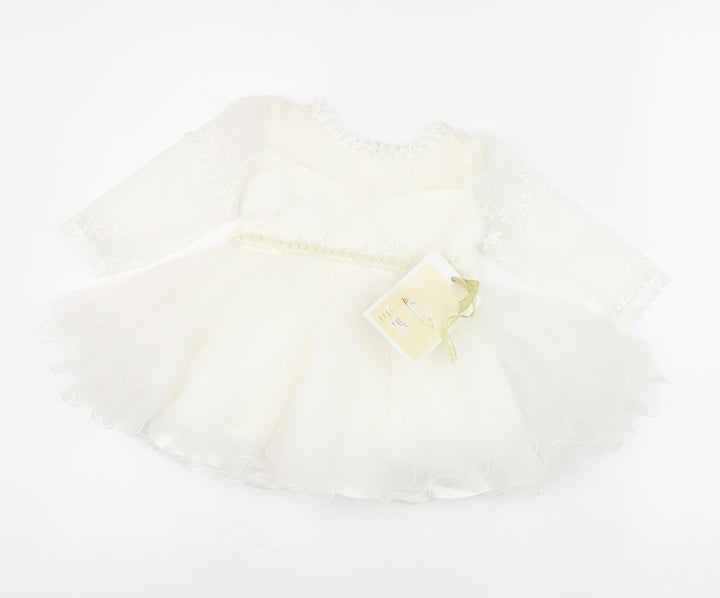 Luxe Girls Ivory Dress 3-6 Months with Floral Embroidery