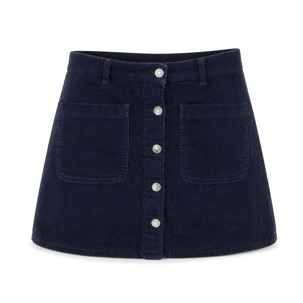 Front view of Vero Moda Women's Blue A-Line Corduroy Skirt - S