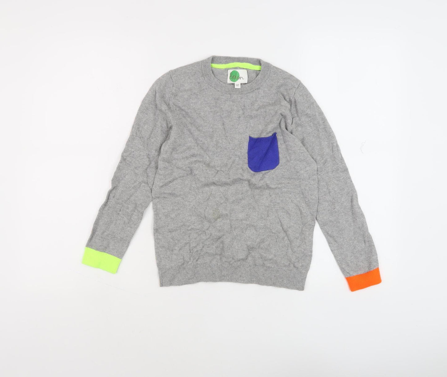 Boden Girls Grey Colourblock Pullover Jumper, Size 9-10 Years