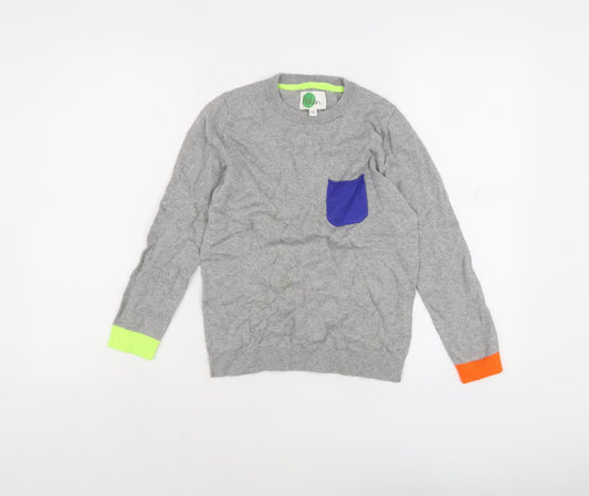 Boden Girls Grey Colourblock Pullover Jumper, Size 9-10 Years