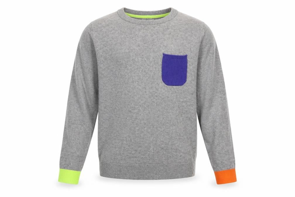 Front view of Boden girls’ grey colourblock jumper, size 9-10, years