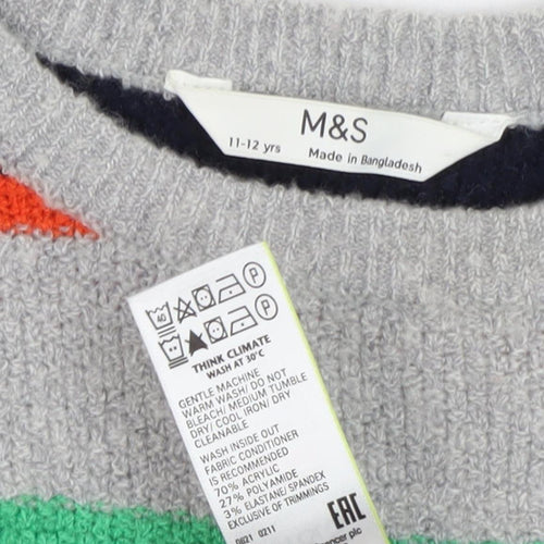 Marks and Spencer Girls Multicolour Stripe Jumper, Size 11-12