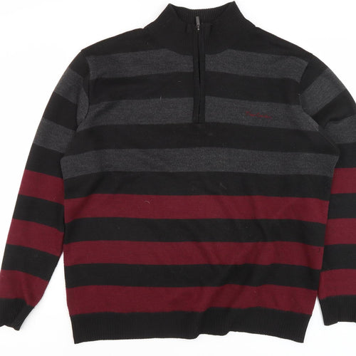 Pierre Cardin Men's Black Striped 2XL Full Zip Jumper