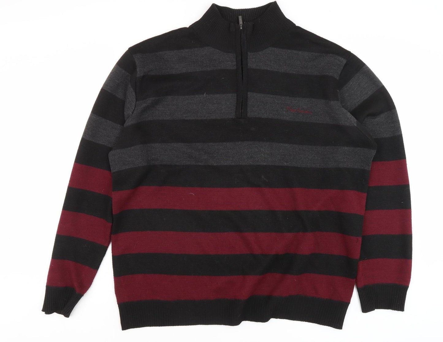 Pierre Cardin Men's Black Striped 2XL Full Zip Jumper