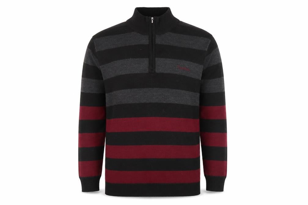 Front view of Pierre Cardin Men's Black Striped 2XL Full Zip Jumper