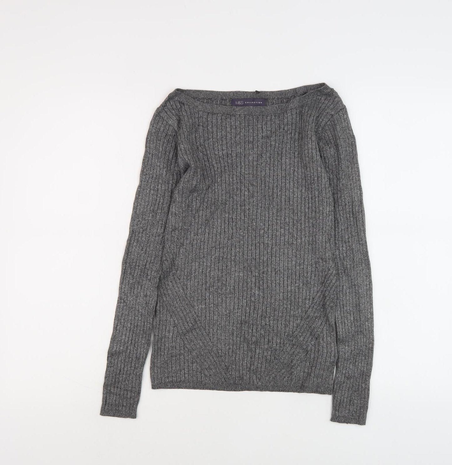 Marks and Spencer Women's Grey Boat Neck Pullover Jumper Size 8