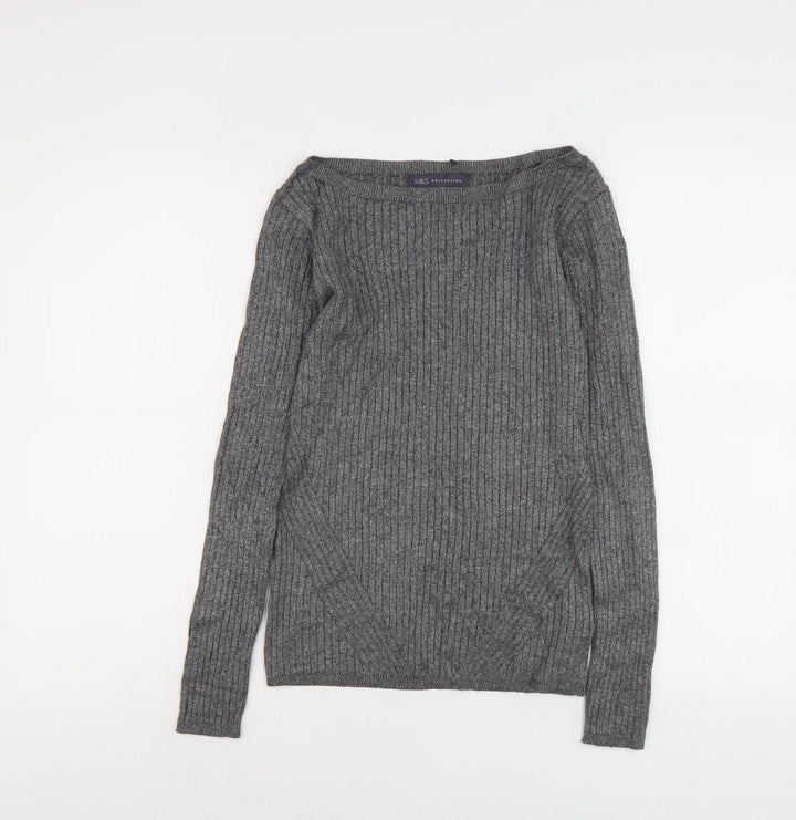 Marks and Spencer Women's Grey Boat Neck Pullover Jumper Size 8
