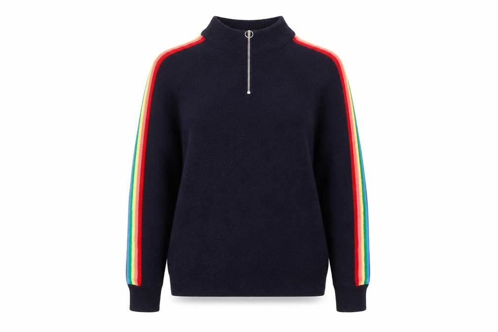 Front view of Next Women's Blue Full Zip Jumper, size 6, Rainbow Accent