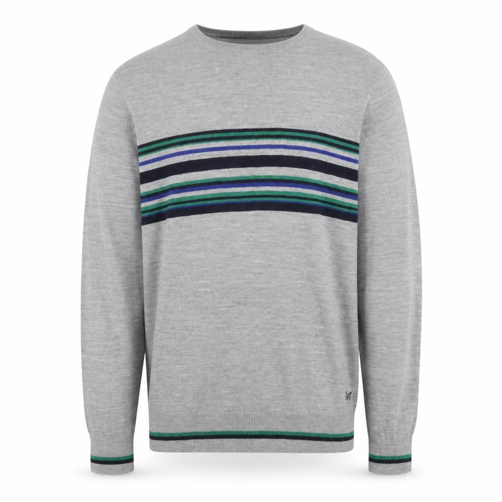 Front view of Crew Clothing Grey Striped XL jumper