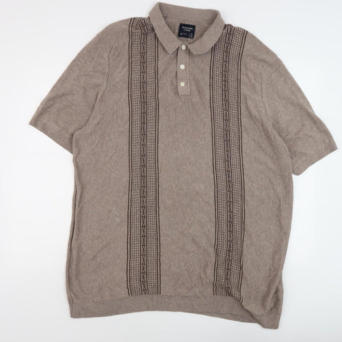 Abercrombie & Fitch Men's Beige Pullover XL Collared Jumper