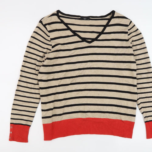 Mango Women's V-Neck Striped Pullover Jumper Size 16