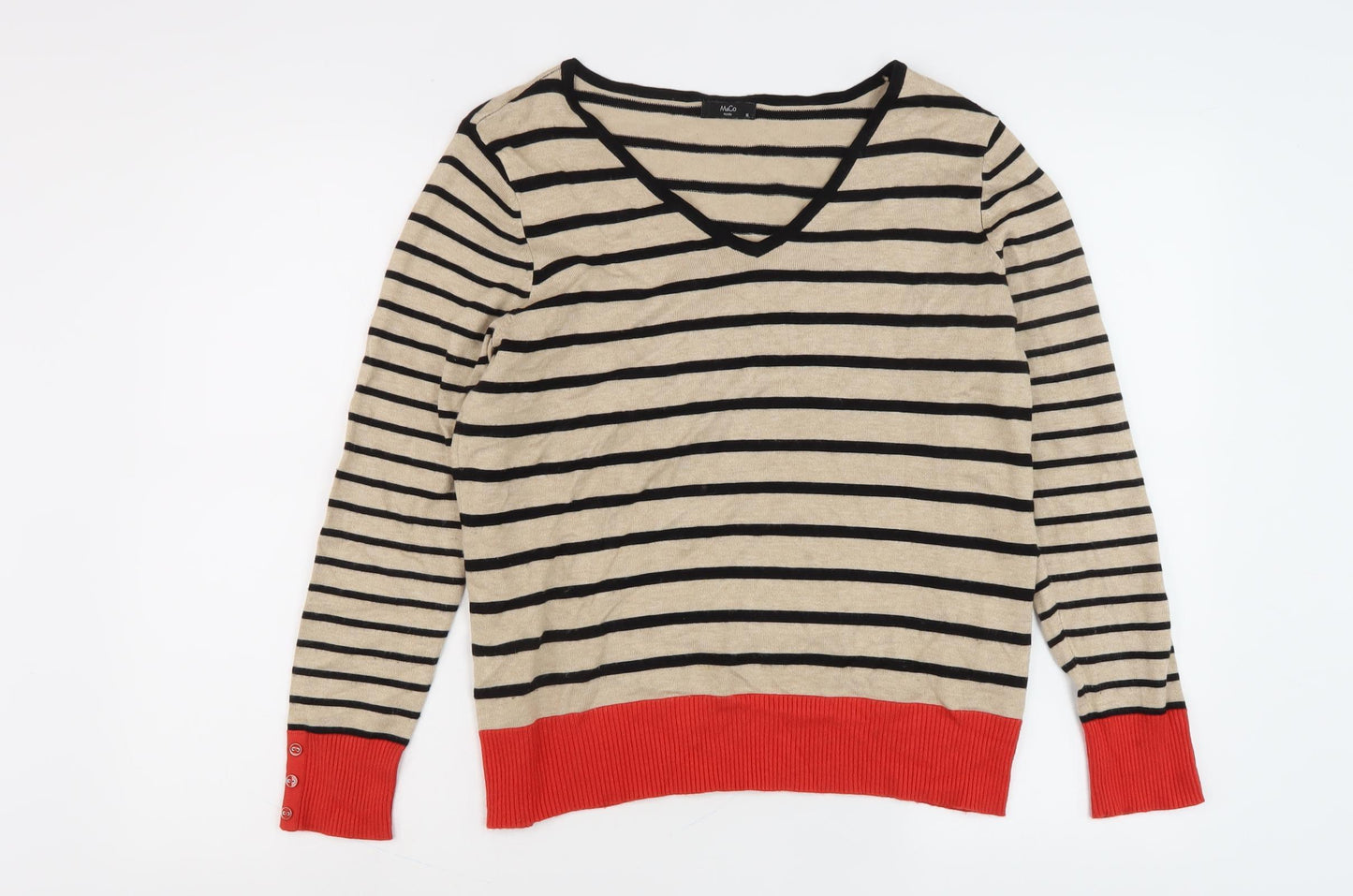 Mango Women's V-Neck Striped Pullover Jumper Size 16