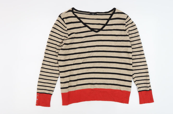 Mango Women's V-Neck Striped Pullover Jumper Size 16