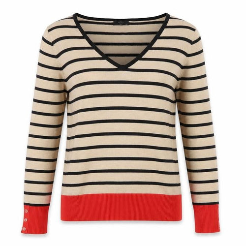 Mango Women's V-Neck Striped Pullover Jumper Size 16