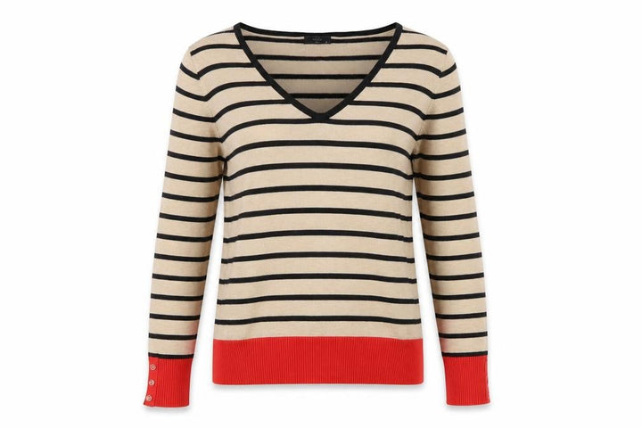 Mango Women's V-Neck Striped Pullover Jumper Size 16