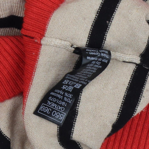 Mango Women's V-Neck Striped Pullover Jumper Size 16
