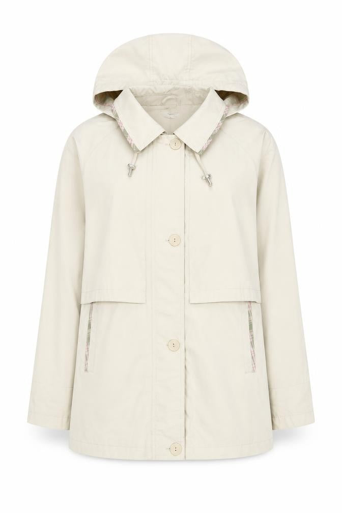 Front view of Damart Women's Beige Hooded Jacket, size 12