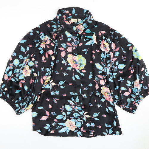 Jacqueline de Yong Floral Blouse, Size 10, Women, Black, Casual