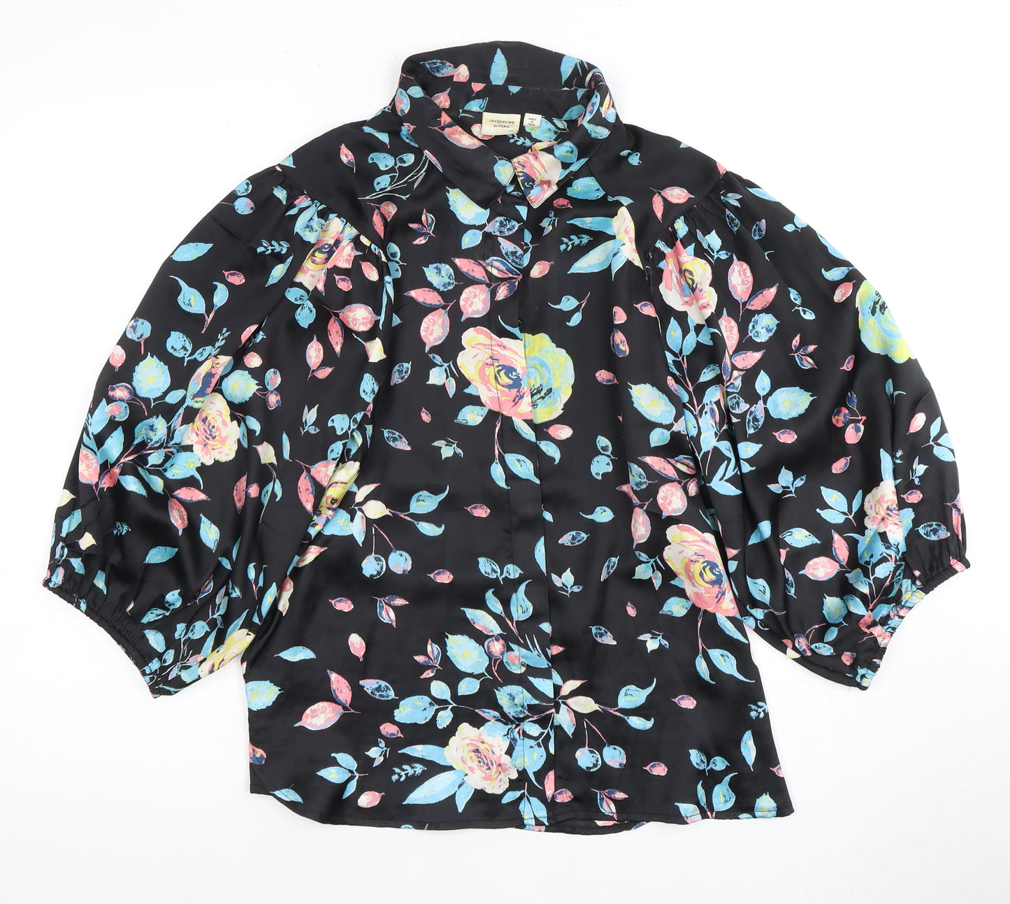 Jacqueline de Yong Floral Blouse, Size 10, Women, Black, Casual