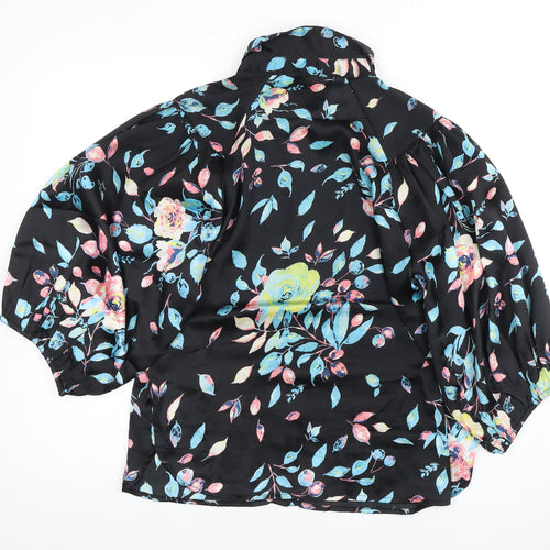 Jacqueline de Yong Floral Blouse, Size 10, Women, Black, Casual